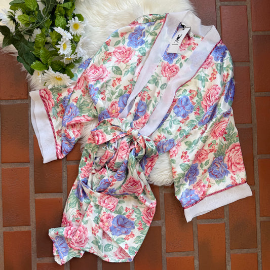 Vintage 1980s Floral Satin Cottagecore Robe