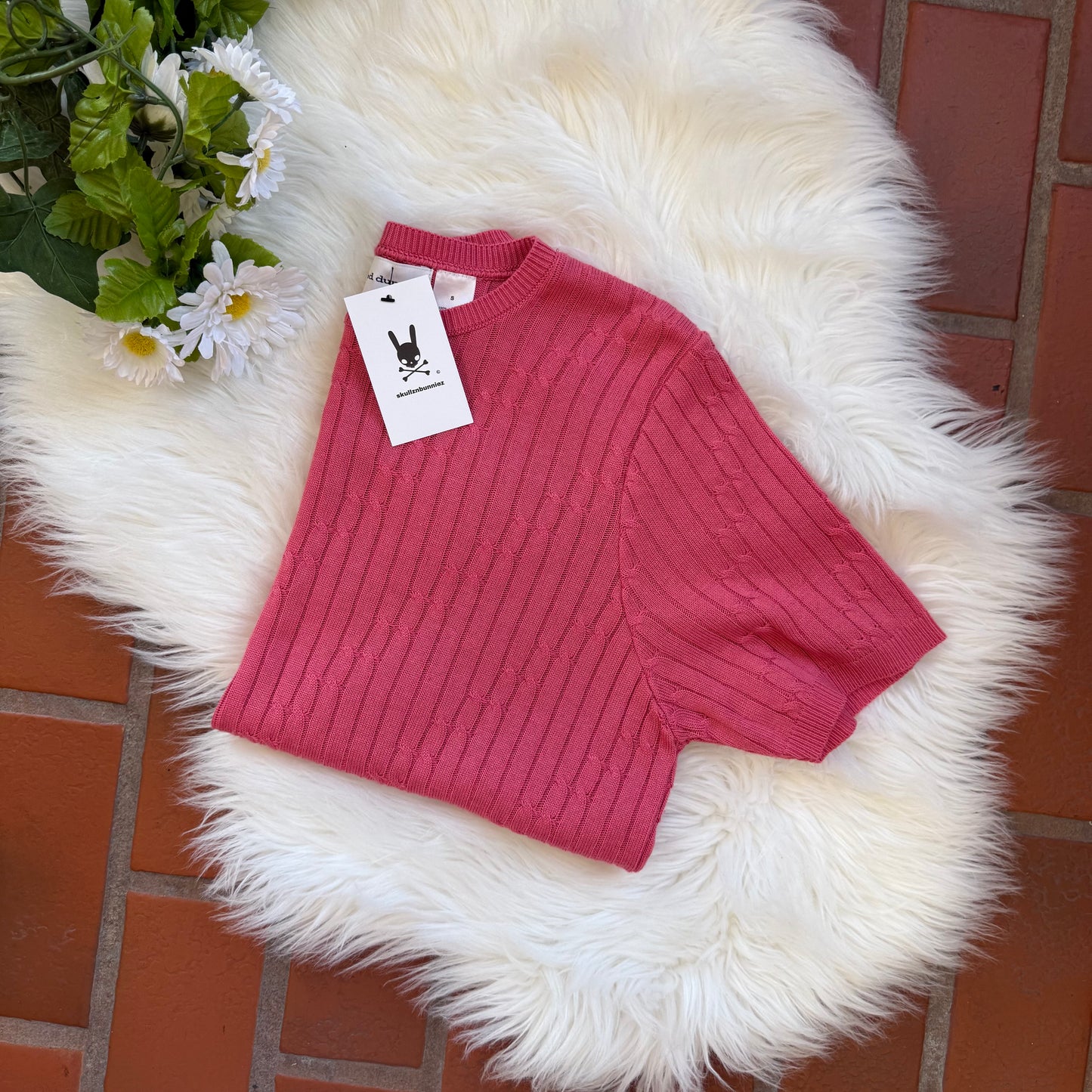 Vintage Cable Knit Short Sleeve Crew