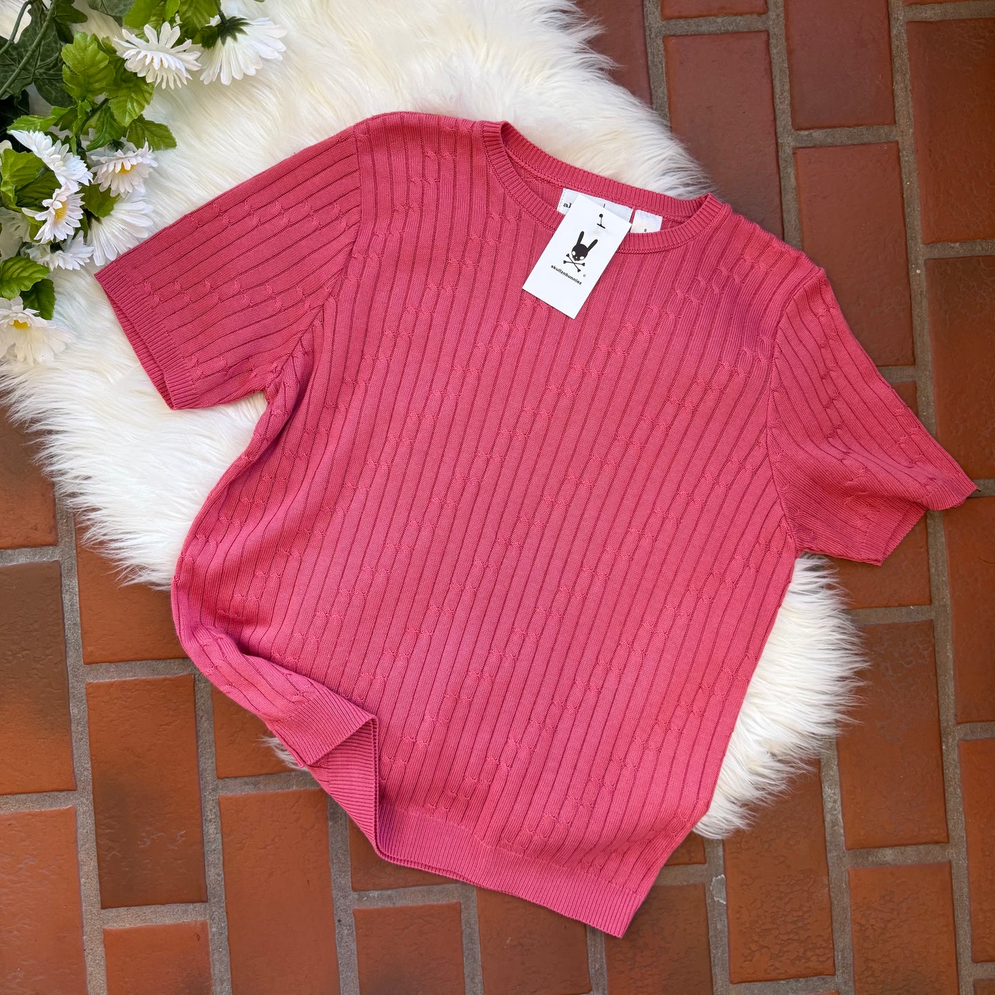 Vintage Cable Knit Short Sleeve Crew