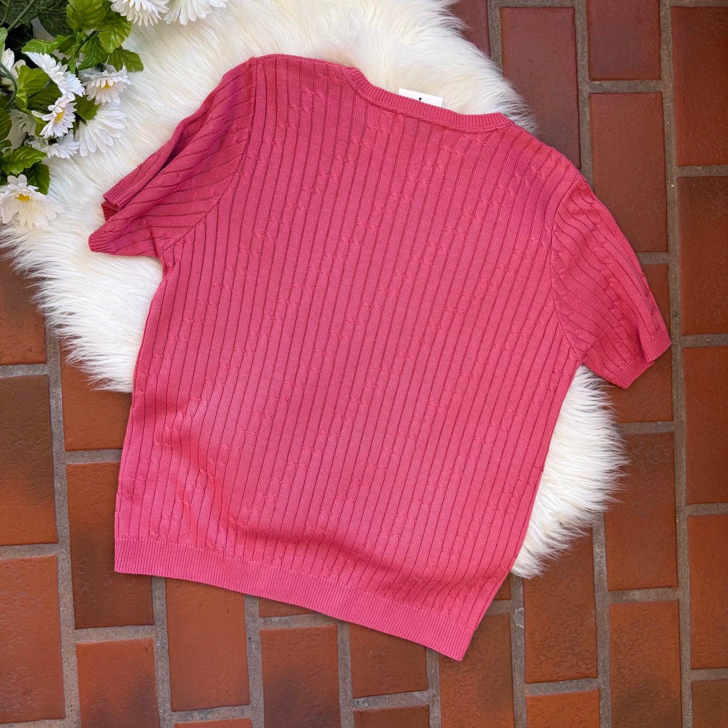 Vintage Cable Knit Short Sleeve Crew