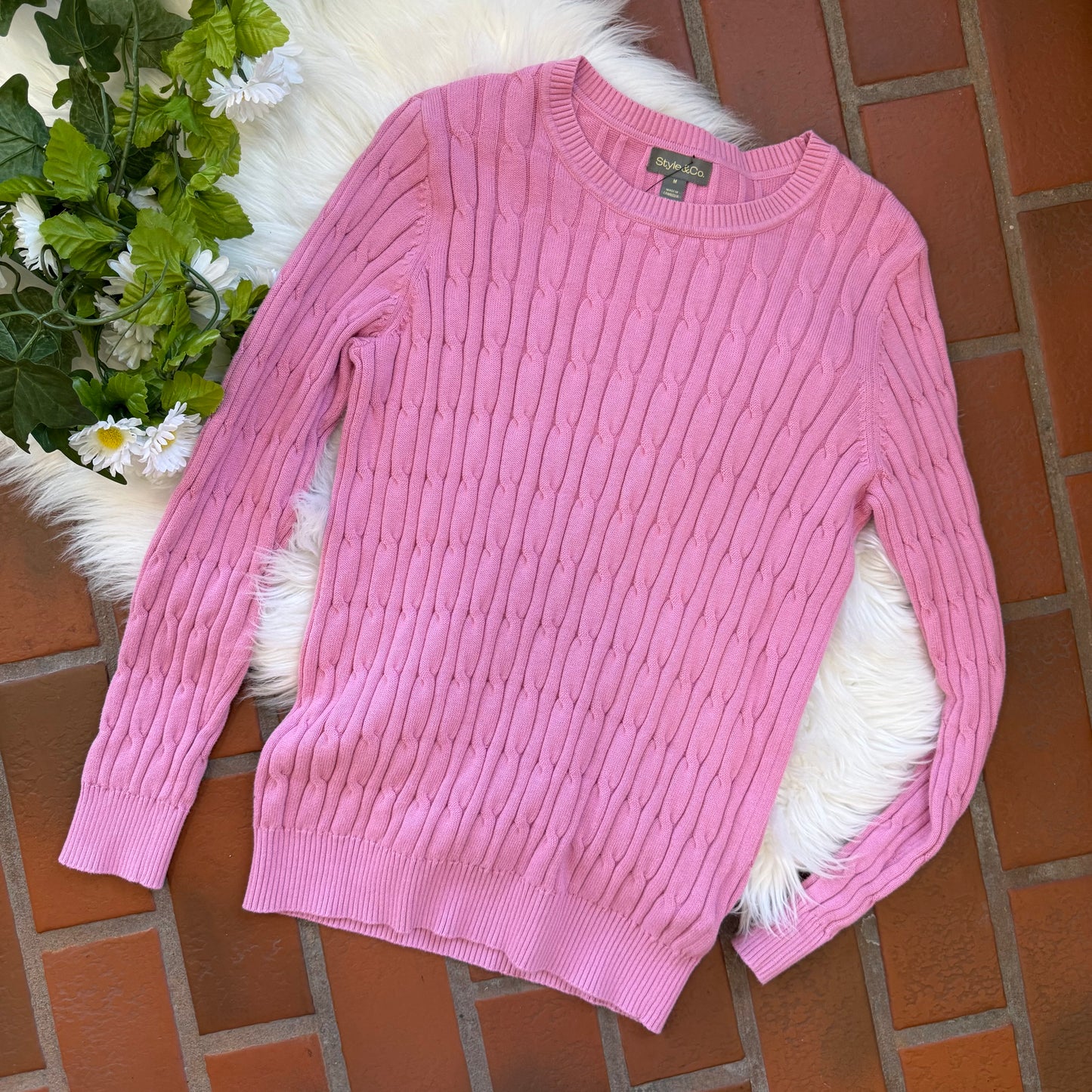 Vintage Soft Purple/Pink Cable Knit Crewneck