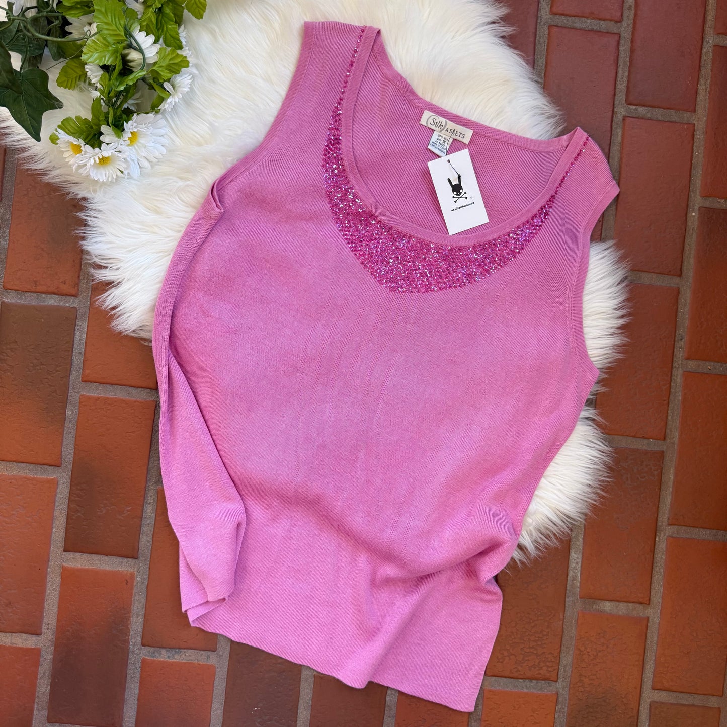 Vintage 100% Silk Beaded Tank - 1X/2X