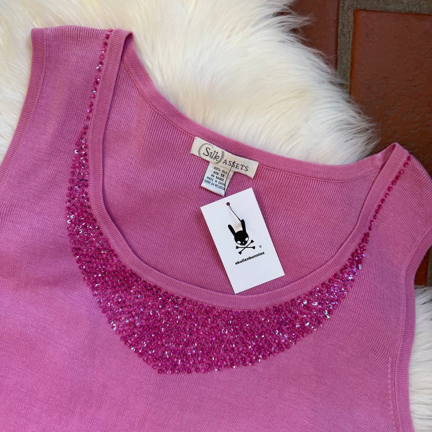 Vintage 100% Silk Beaded Tank - 1X/2X