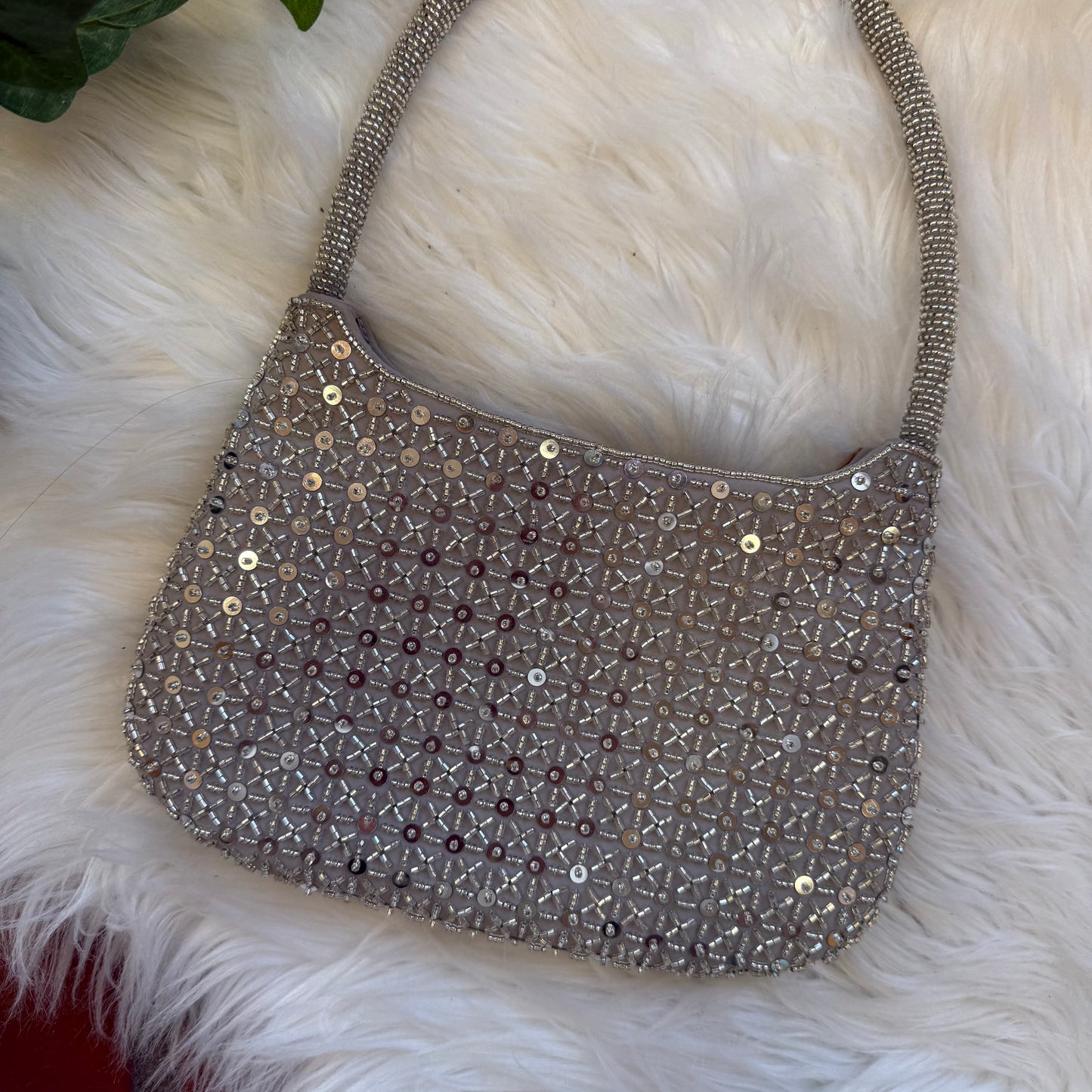 Vintage Silver Beaded Mini Bag