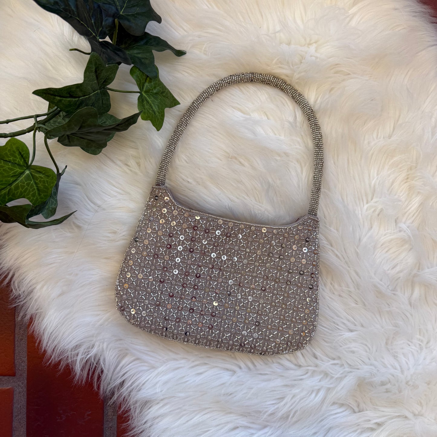 Vintage Silver Beaded Mini Bag