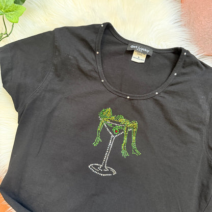 Vintage Frog in a Martini Sparkle Tee