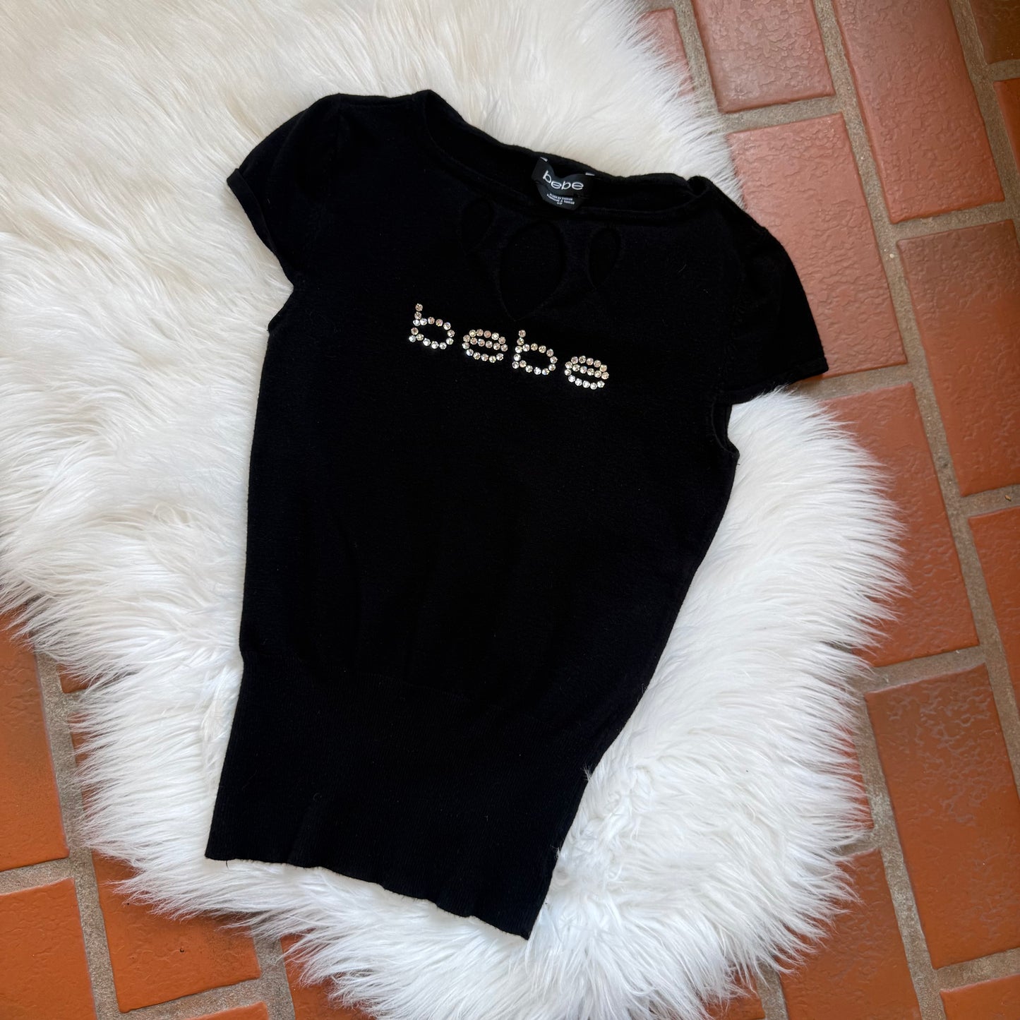 Bebe Vintage Rare Cutout Rhinestone Knit Tee