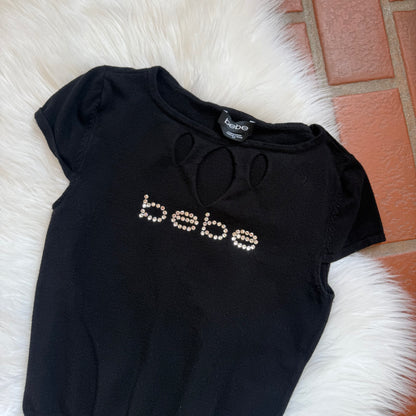 Bebe Vintage Rare Cutout Rhinestone Knit Tee