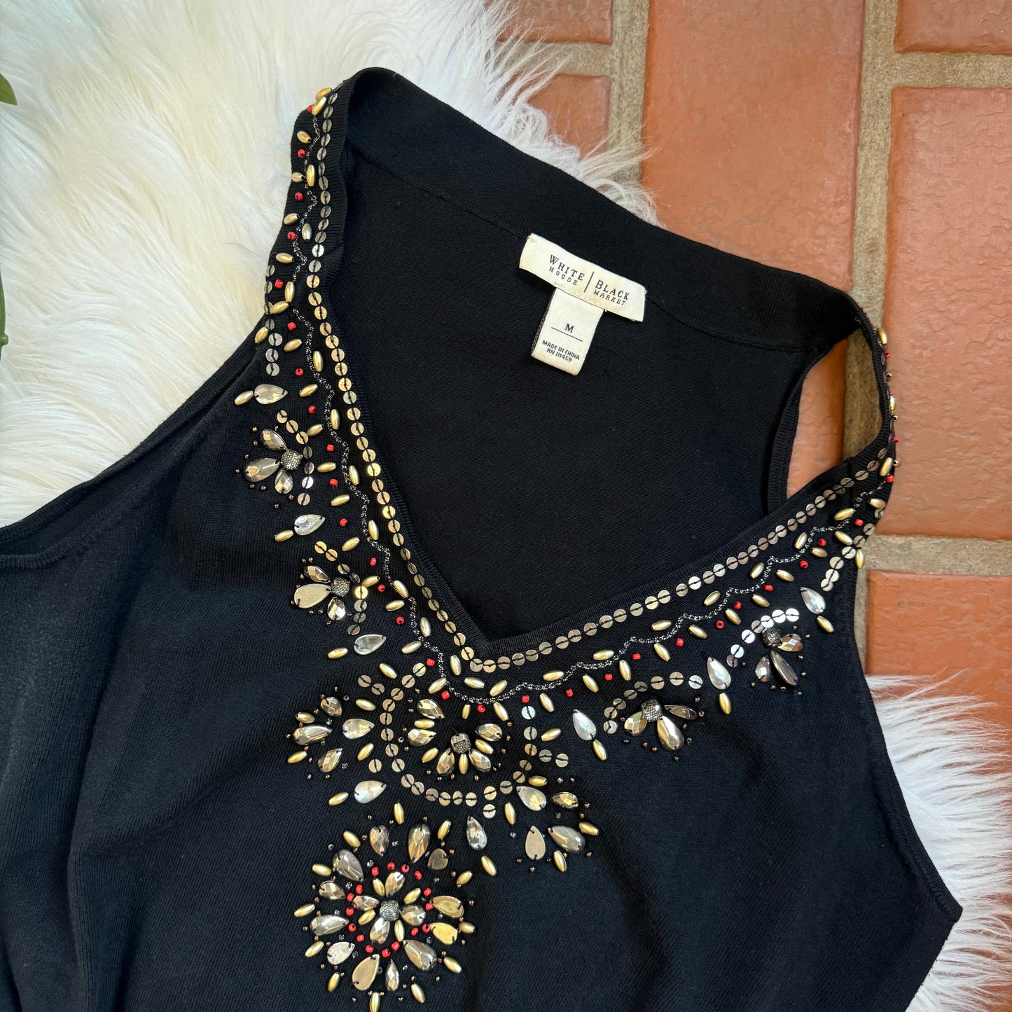 White House Black Market Jeweled/Sparkle Knit Top - M/L
