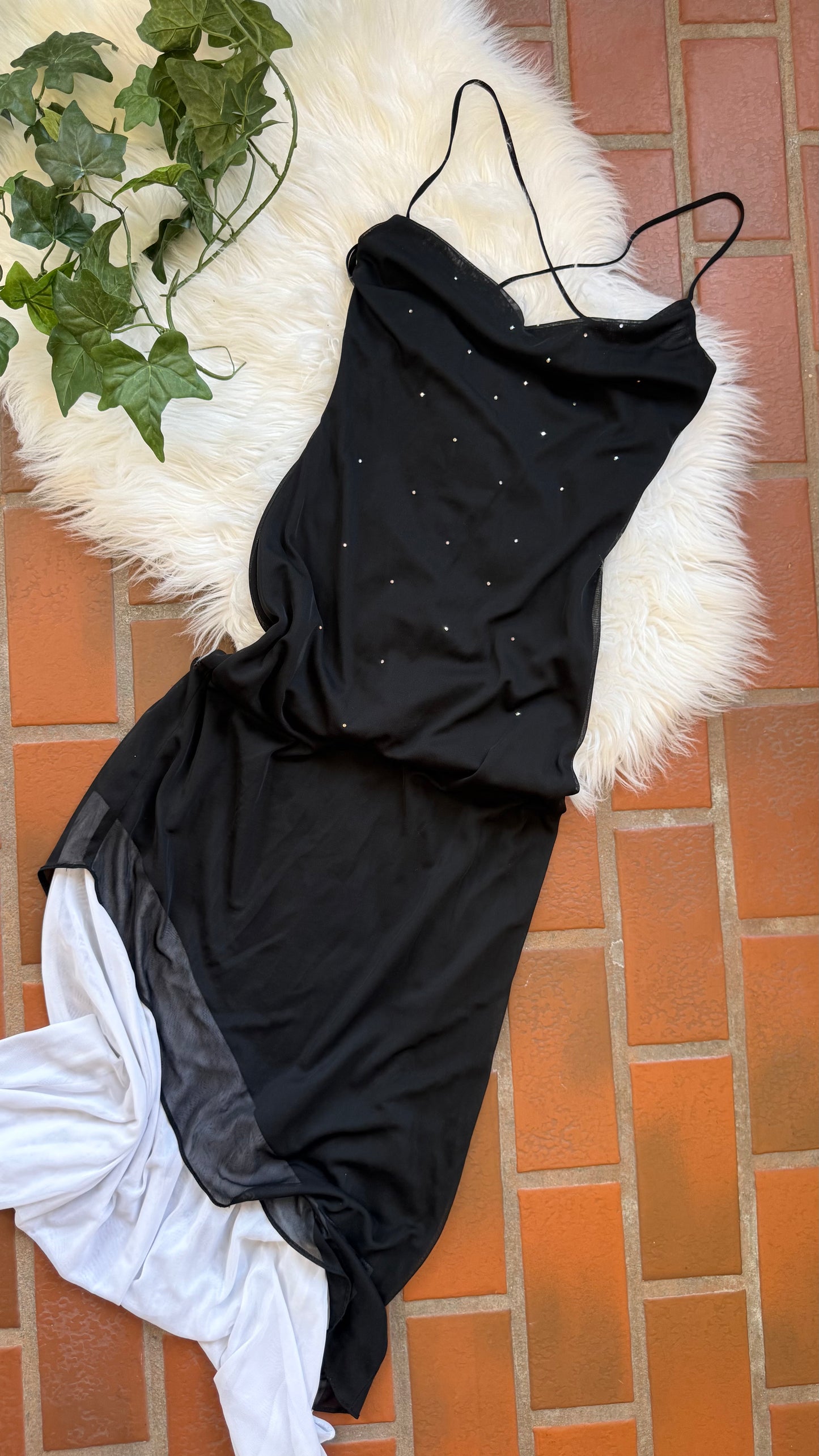 Vintage Y2K Rampage Black/White Rhinestone Sparkle Gown - S/M