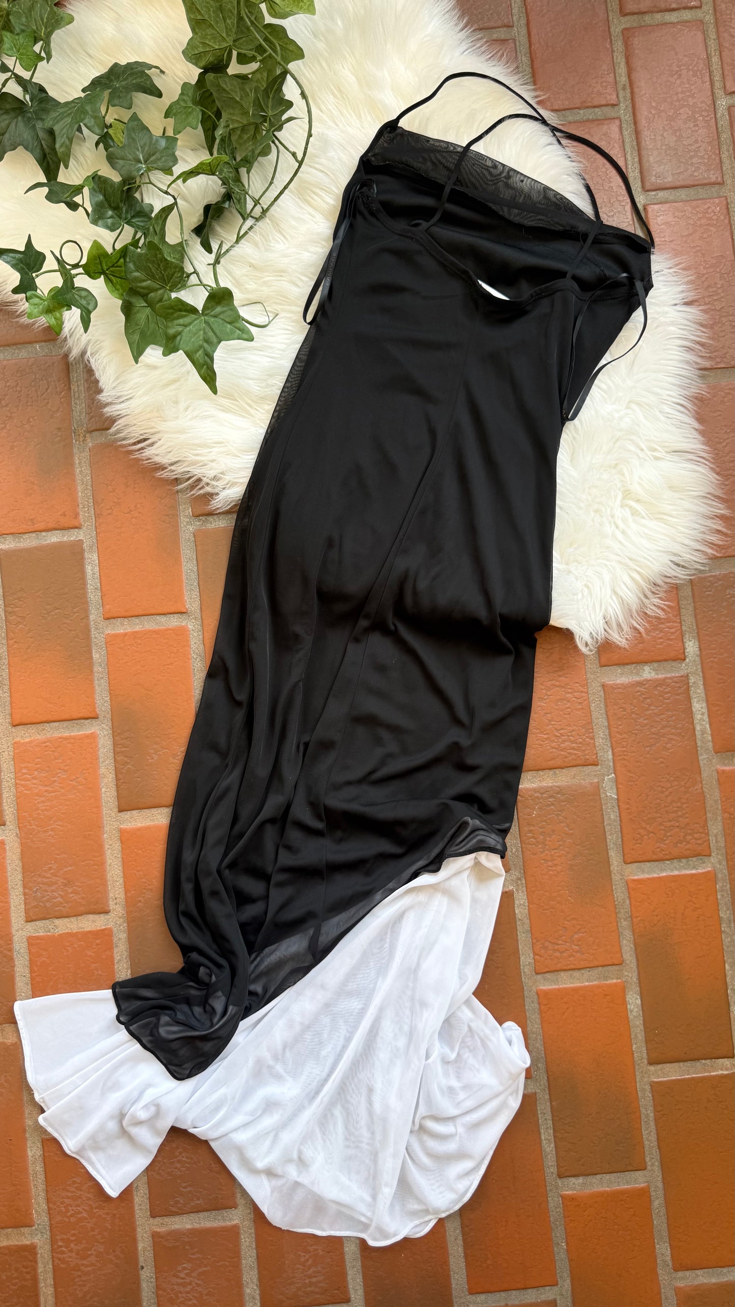 Vintage Y2K Rampage Black/White Rhinestone Sparkle Gown - S/M