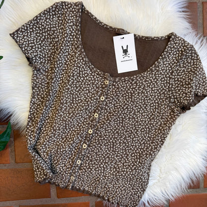Brandy Melville Floral Button Down Tee - XS/S