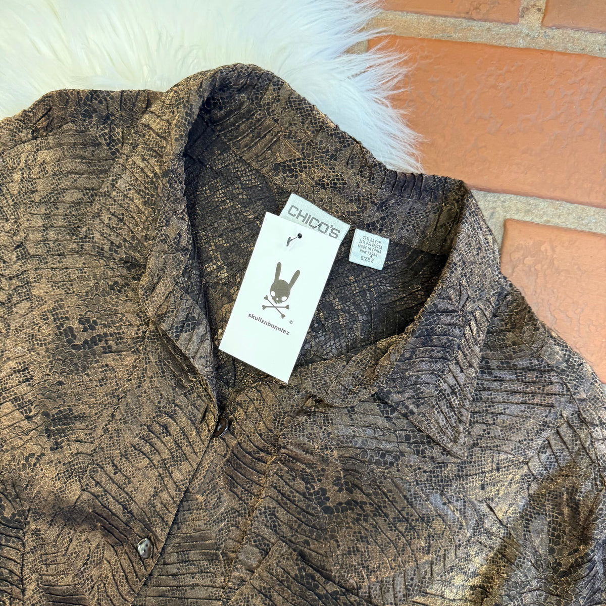 Vintage Chico's "Snakeskin" Satin Blouse - S/M