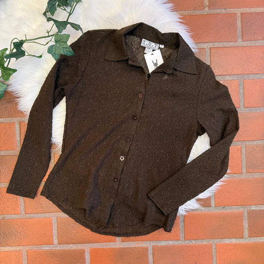 Vintage 1980s Sheer Brown Lace Blouse