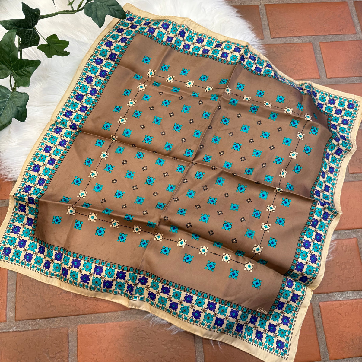 Vintage Floral Satin Scarf