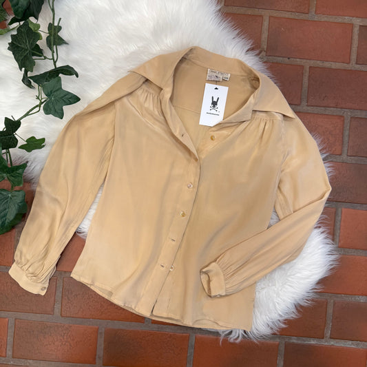 Vintage 1970s 100% Silk Beige Blouse - XS