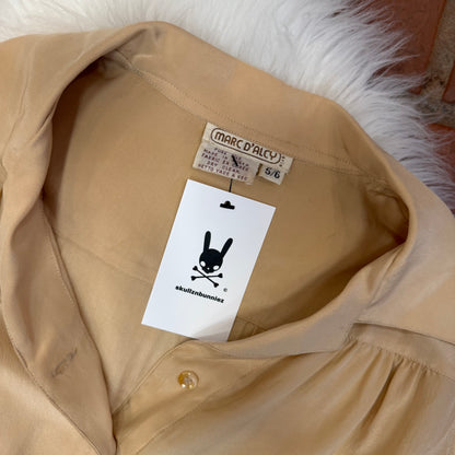 Vintage 1970s 100% Silk Beige Blouse - XS