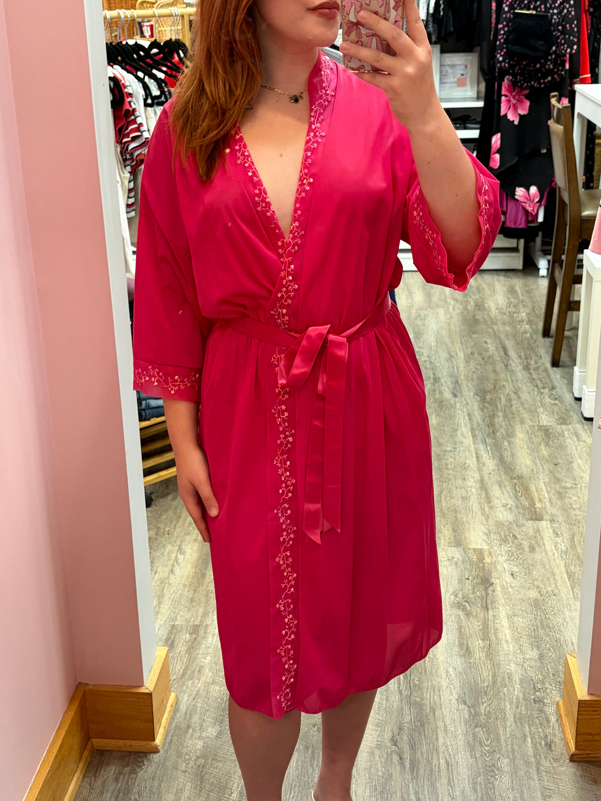 Vintage 1960s Vanity Fair Pink Beaded Robe - XS/S