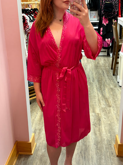 Vintage 1960s Vanity Fair Pink Beaded Robe - XS/S