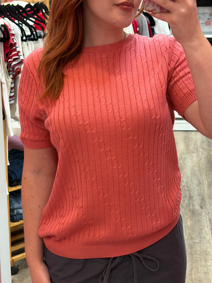 Vintage Cable Knit Short Sleeve Crew