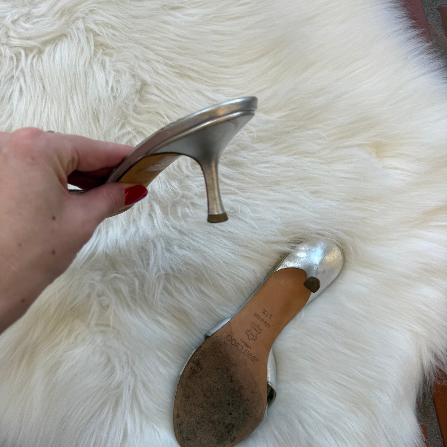 Vintage Jimmy Choo Authentic Silver Kitten Heels - 7/7.5