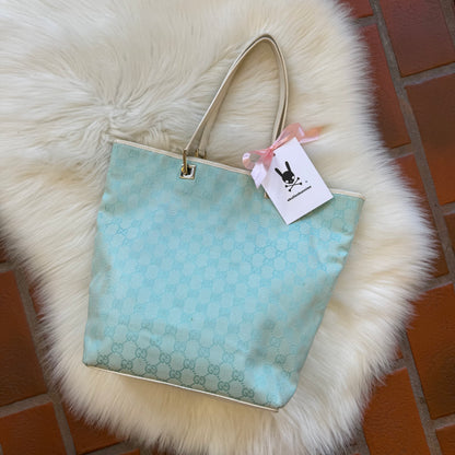 Gucci Authentic Vintage Pastel Blue Monogram Bucket Bag