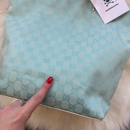 Gucci Authentic Vintage Pastel Blue Monogram Bucket Bag