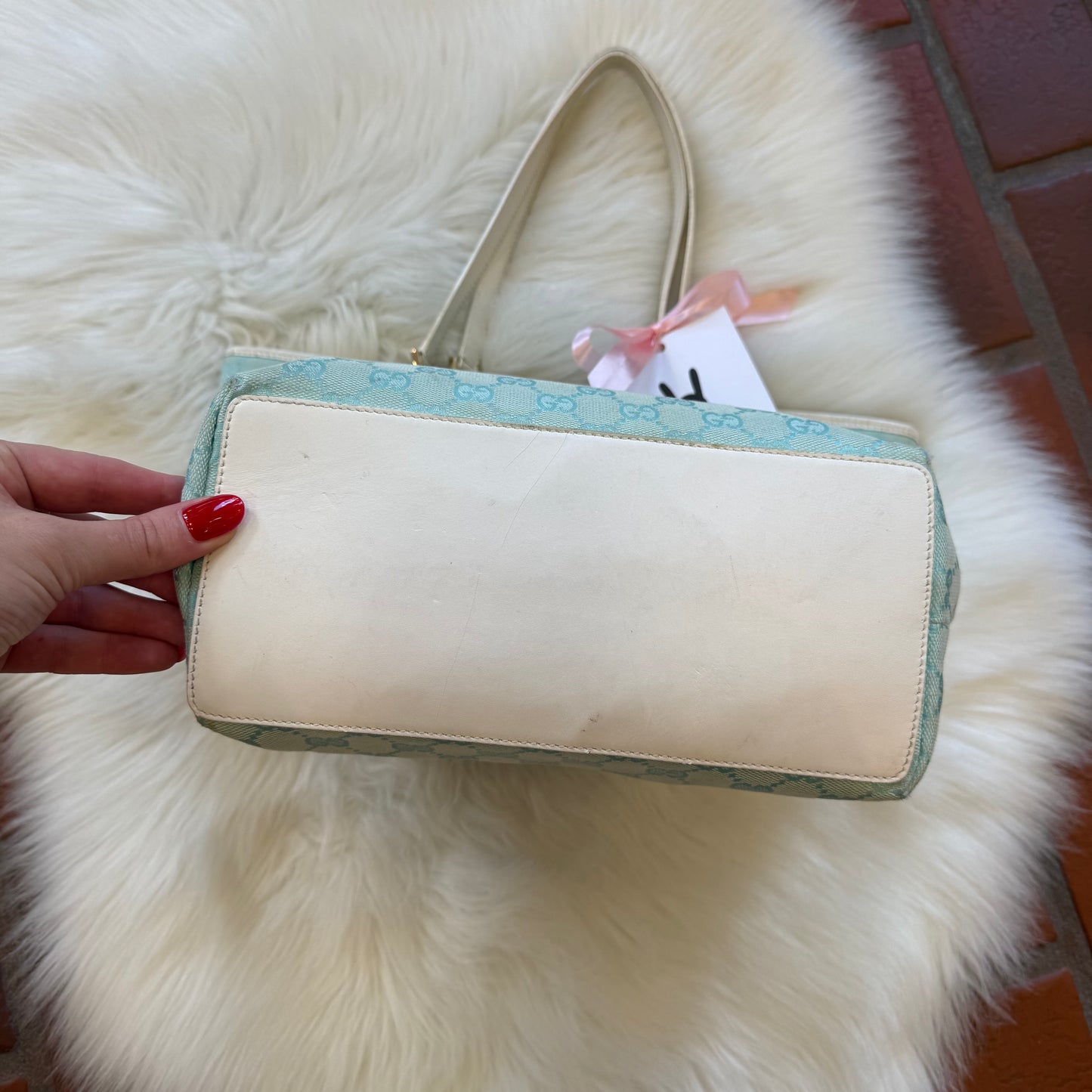 Gucci Authentic Vintage Pastel Blue Monogram Bucket Bag