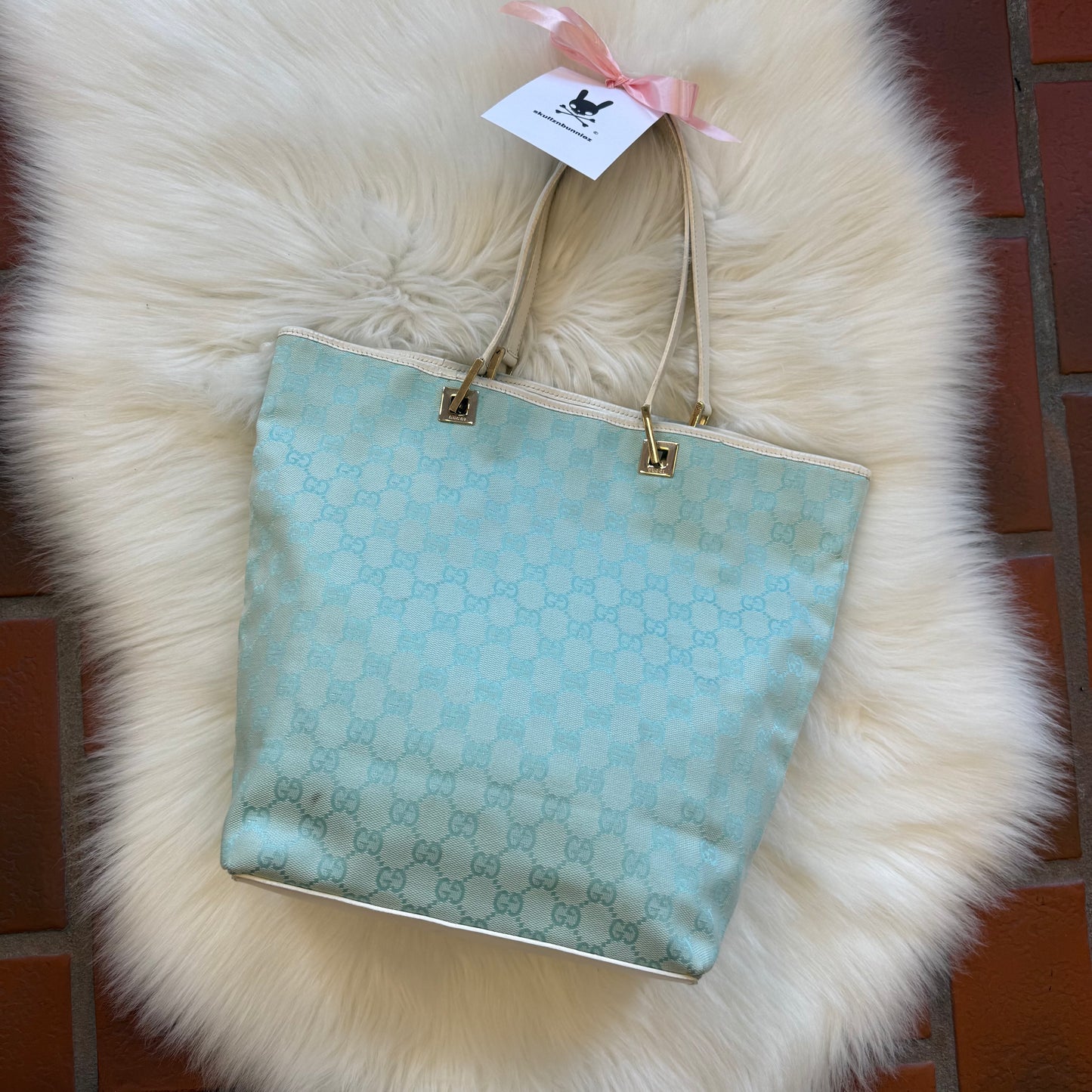 Gucci Authentic Vintage Pastel Blue Monogram Bucket Bag
