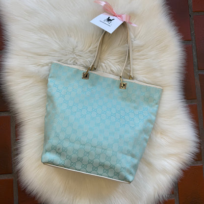 Gucci Authentic Vintage Pastel Blue Monogram Bucket Bag