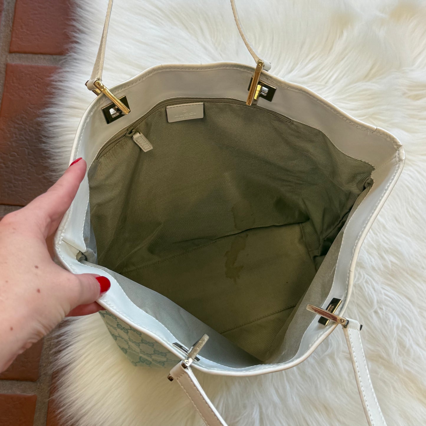 Gucci Authentic Vintage Pastel Blue Monogram Bucket Bag