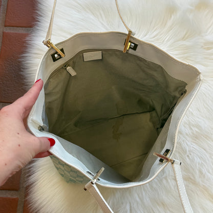 Gucci Authentic Vintage Pastel Blue Monogram Bucket Bag