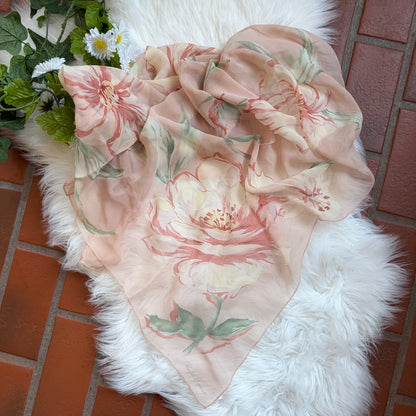 Ralph Lauren Rare All Silk Chiffon Floral Scarf - 39" by 39" Large