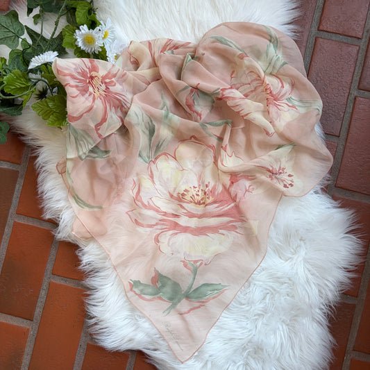 Ralph Lauren Rare All Silk Chiffon Floral Scarf - 39" by 39" Large