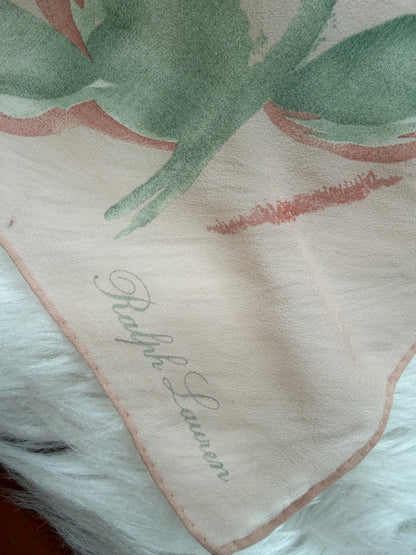 Ralph Lauren Rare All Silk Chiffon Floral Scarf - 39" by 39" Large