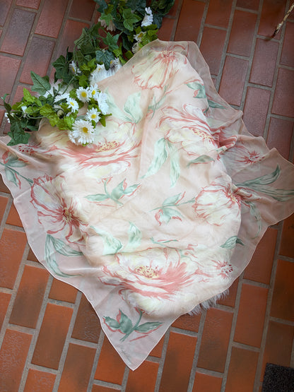Ralph Lauren Rare All Silk Chiffon Floral Scarf - 39" by 39" Large