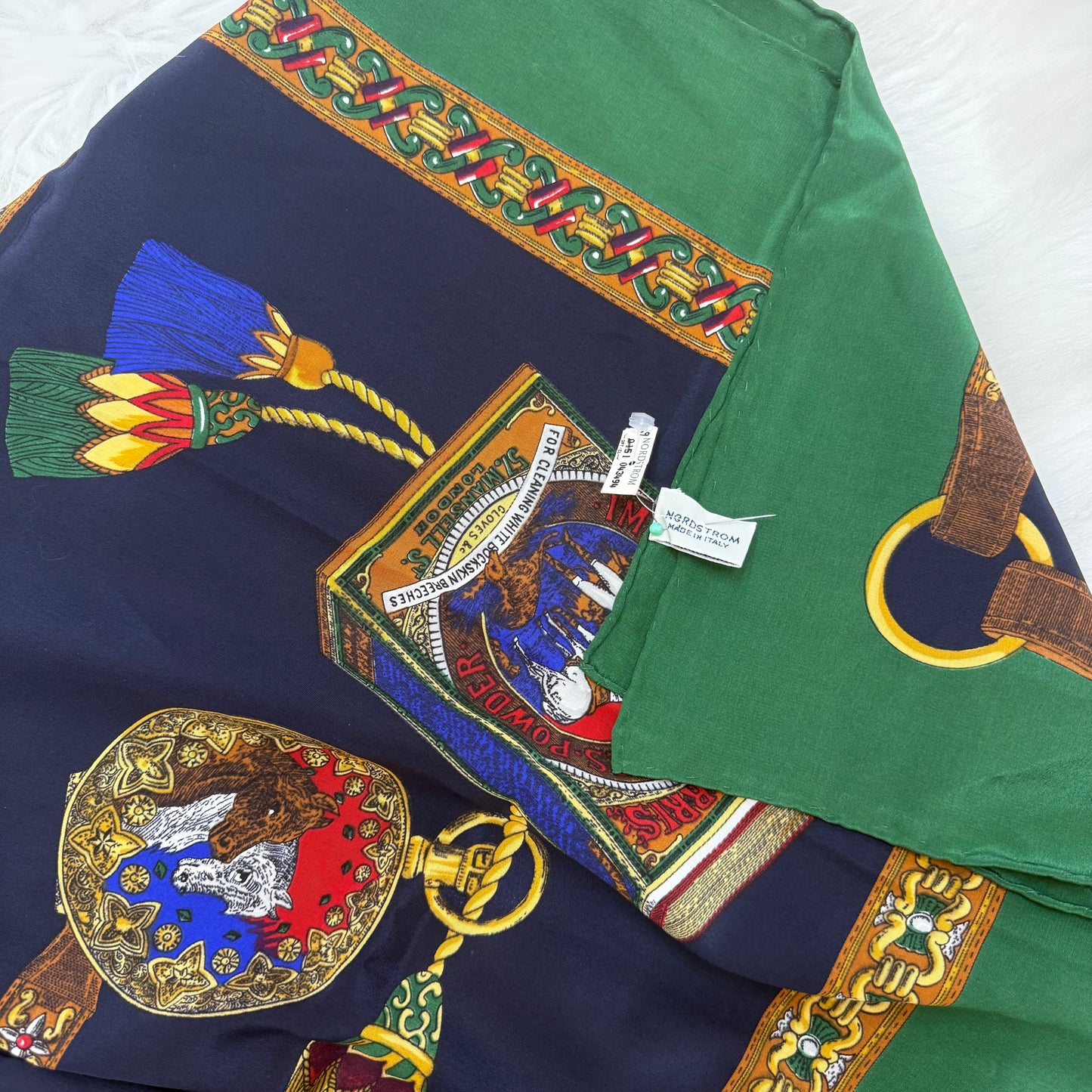Vintage Nordstrom Equestrian Themed 100% Silk Large Scarf - New