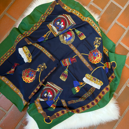 Vintage Nordstrom Equestrian Themed 100% Silk Large Scarf - New