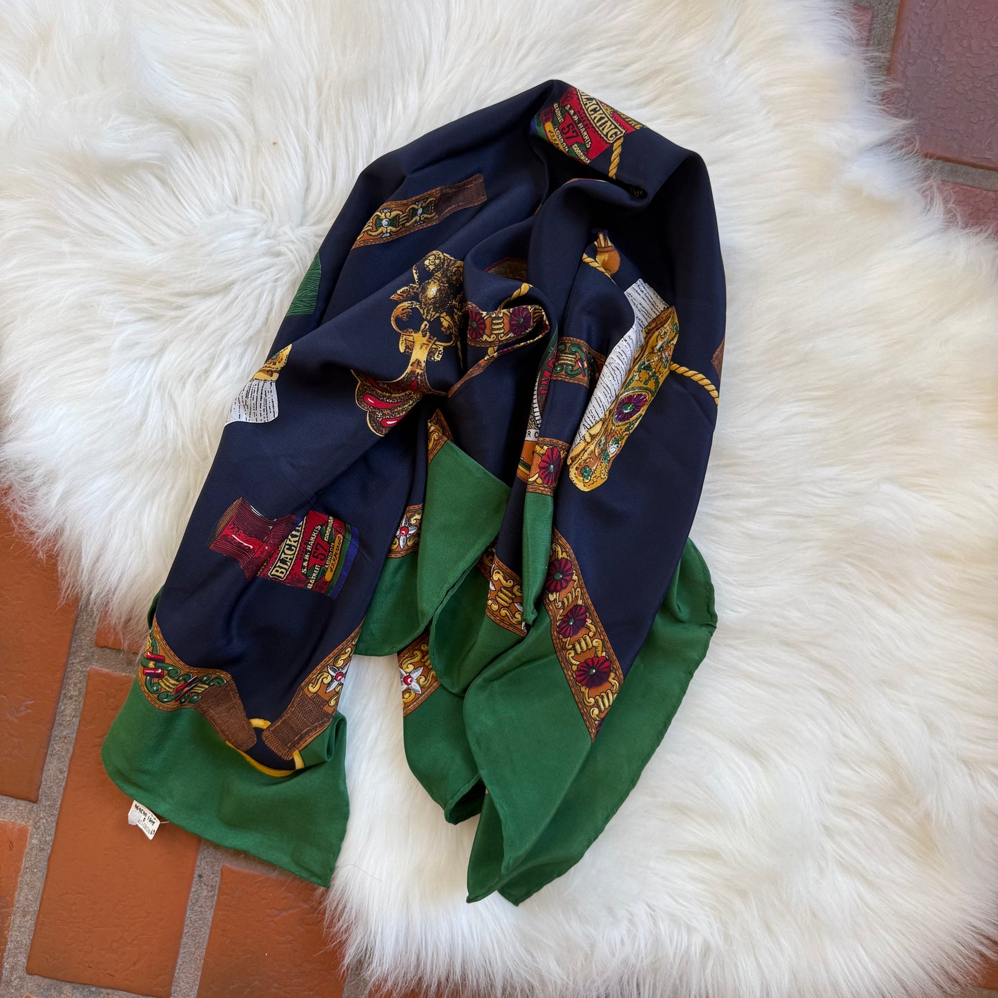 Vintage Nordstrom Equestrian Themed 100% Silk Large Scarf - New
