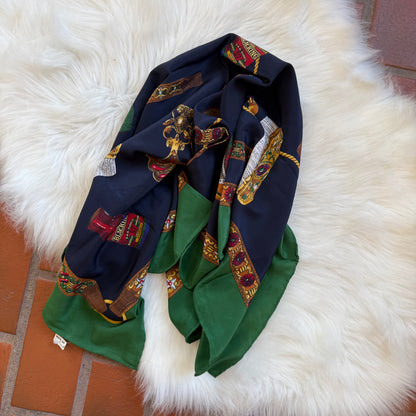 Vintage Nordstrom Equestrian Themed 100% Silk Large Scarf - New
