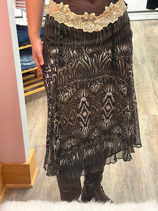 Vintage Animal Print 100% Silk Skirt