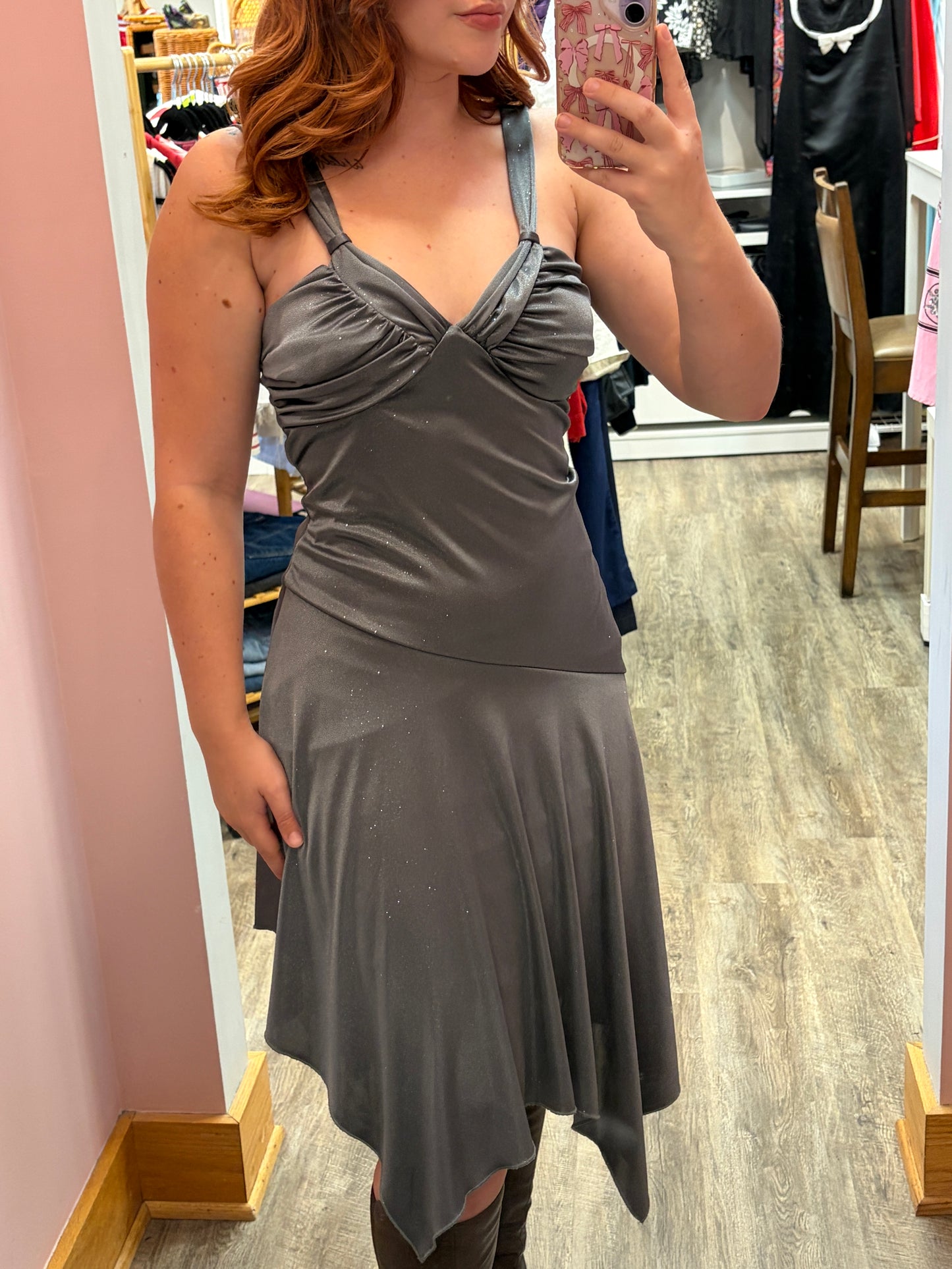 Vintage Y2K Charlotte Russe Gunmetal Sparkle Gown - XS/S