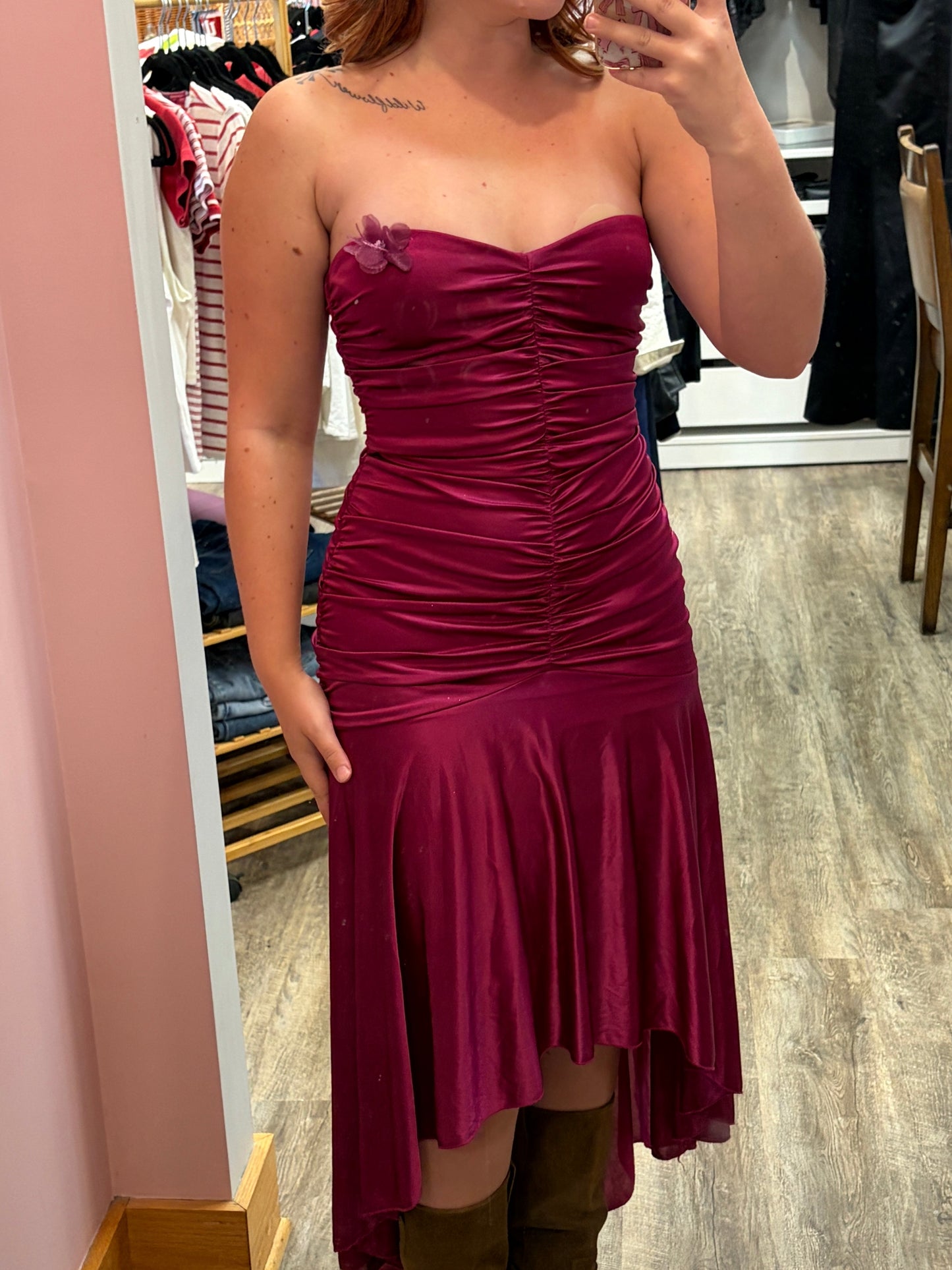 Vintage Y2K Ruby Rox Strapless Raspberry Mermaid Shimmer Gown