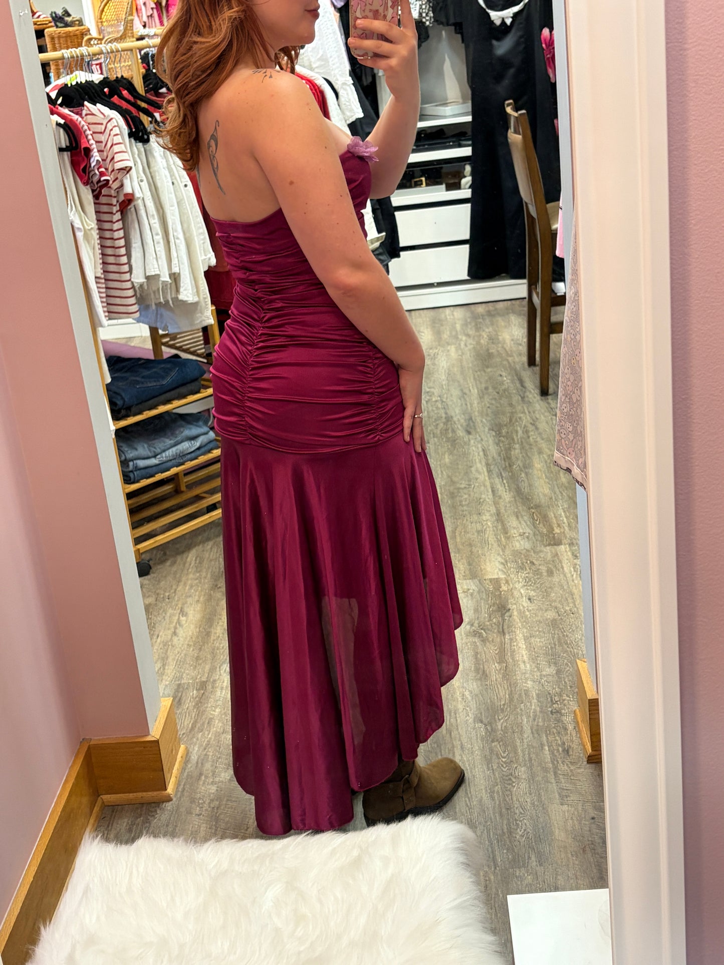 Vintage Y2K Ruby Rox Strapless Raspberry Mermaid Shimmer Gown