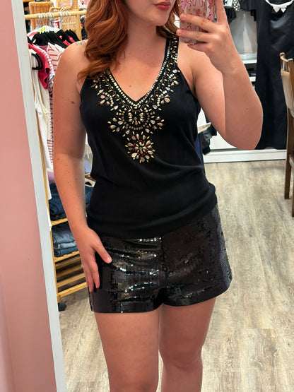 White House Black Market Jeweled/Sparkle Knit Top - M/L