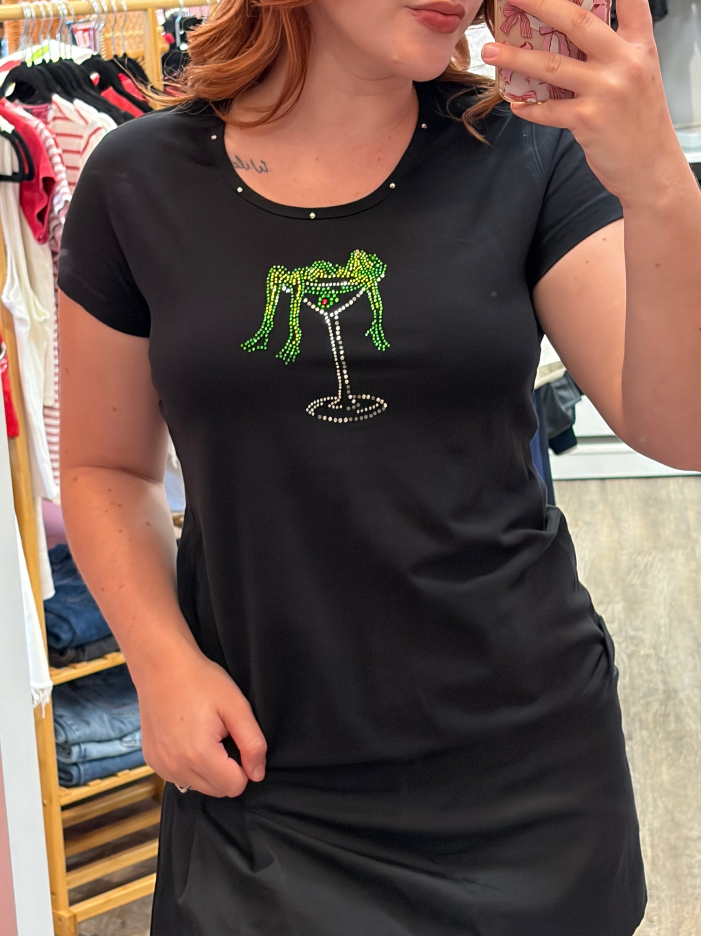 Vintage Frog in a Martini Sparkle Tee