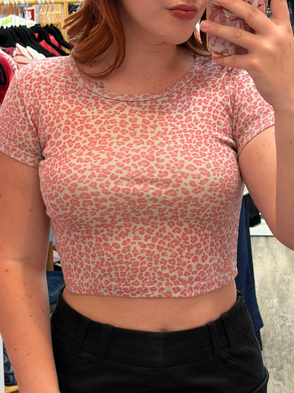 Brandy Melville Retired Pink Cheetah Crop Tee
