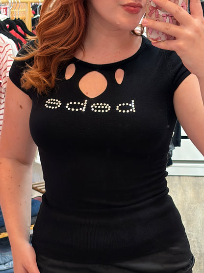 Bebe Vintage Rare Cutout Rhinestone Knit Tee