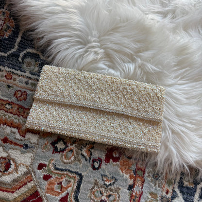 Vintage White Beaded Evening Bag Clutch