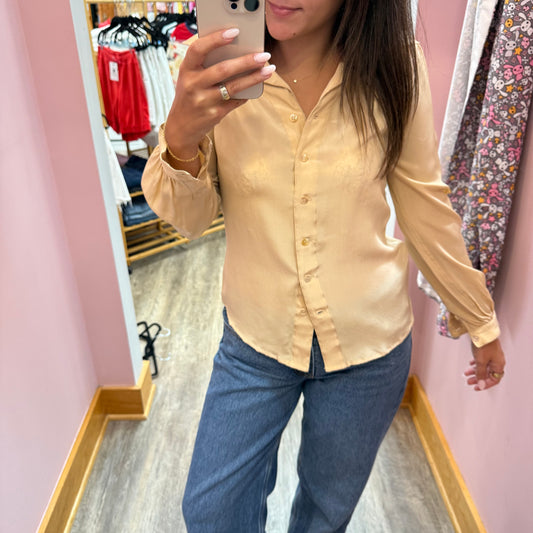 Vintage 1970s 100% Silk Beige Blouse - XS